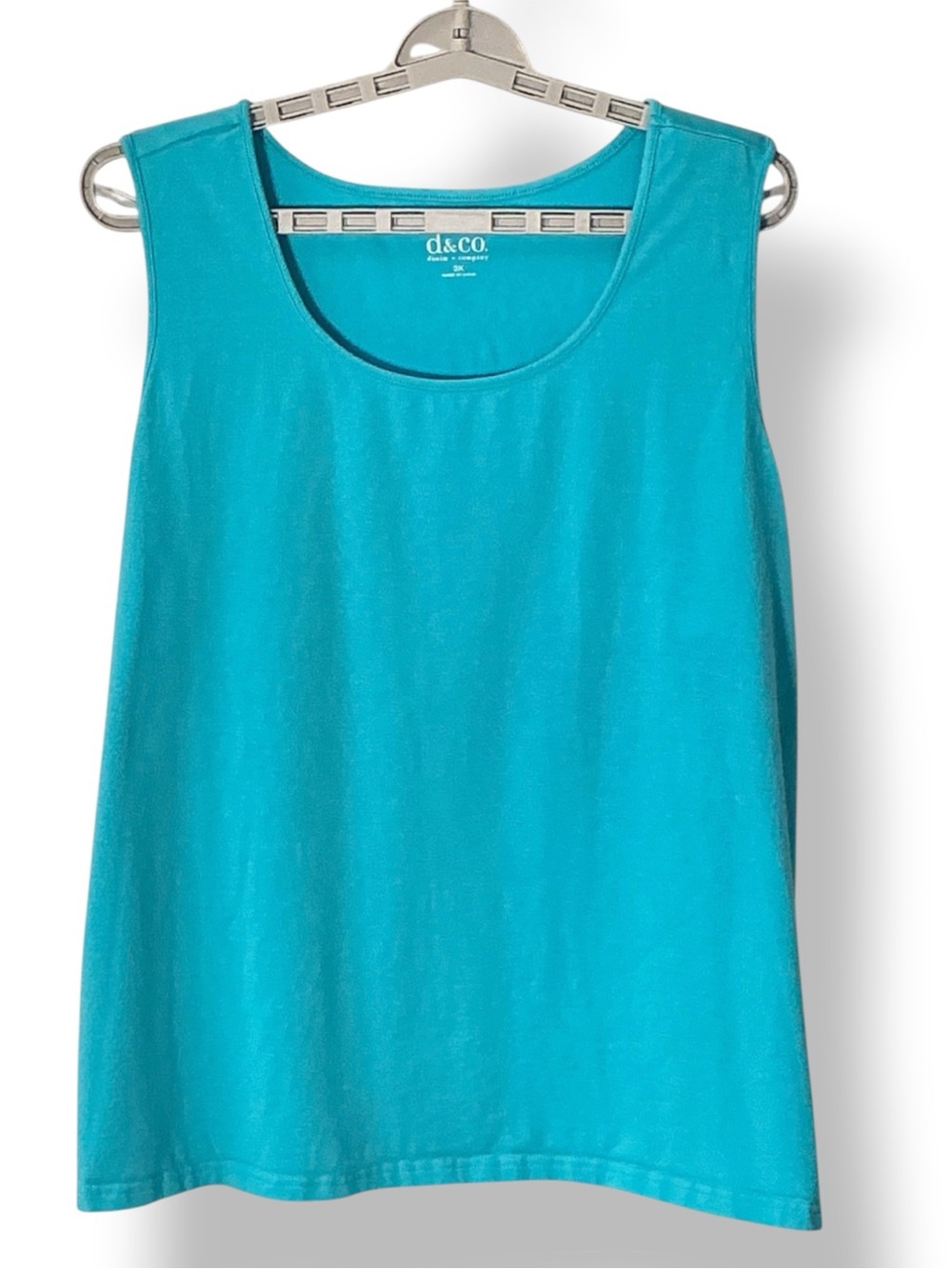 Denim & Company Cotton Blend Tank Top Solid scoop neck Turquoise Women Plus 3X